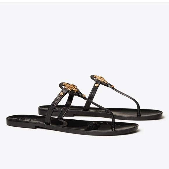 Tory Burch Mini Miller Jelly Flat Thong Sandals Black -7 - Picture 2 of 8